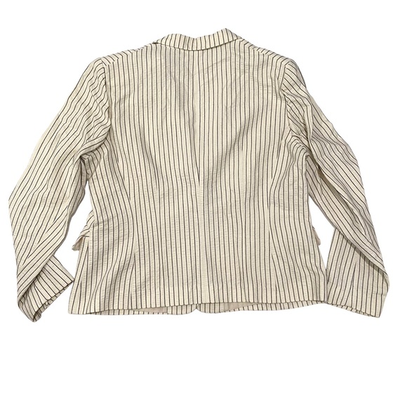 Lafayette 148 New York Off White Navy Pinstripe Cotton Blazer single one button - Picture 9 of 9